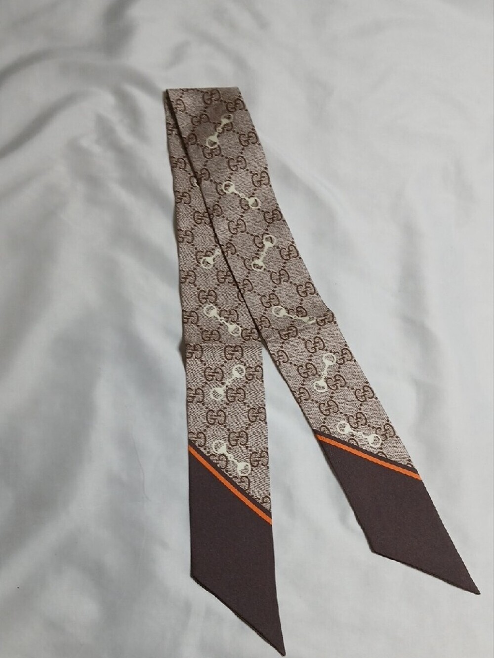 Gucci Brown/Cream  Monogram Silk Twilly - Picture 3 of 4